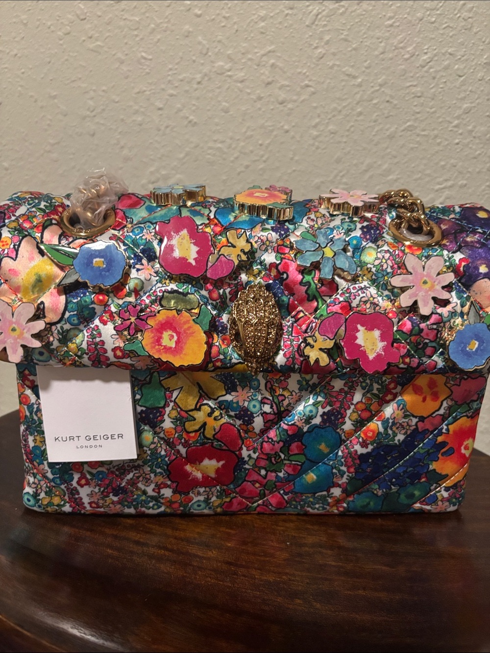 Kurt Geiger Quilted Floral Shoulder Bag in Pink, Blue, Yellow, Green